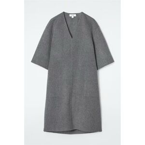 Grey V-Neck Double-Faced Wool Dress